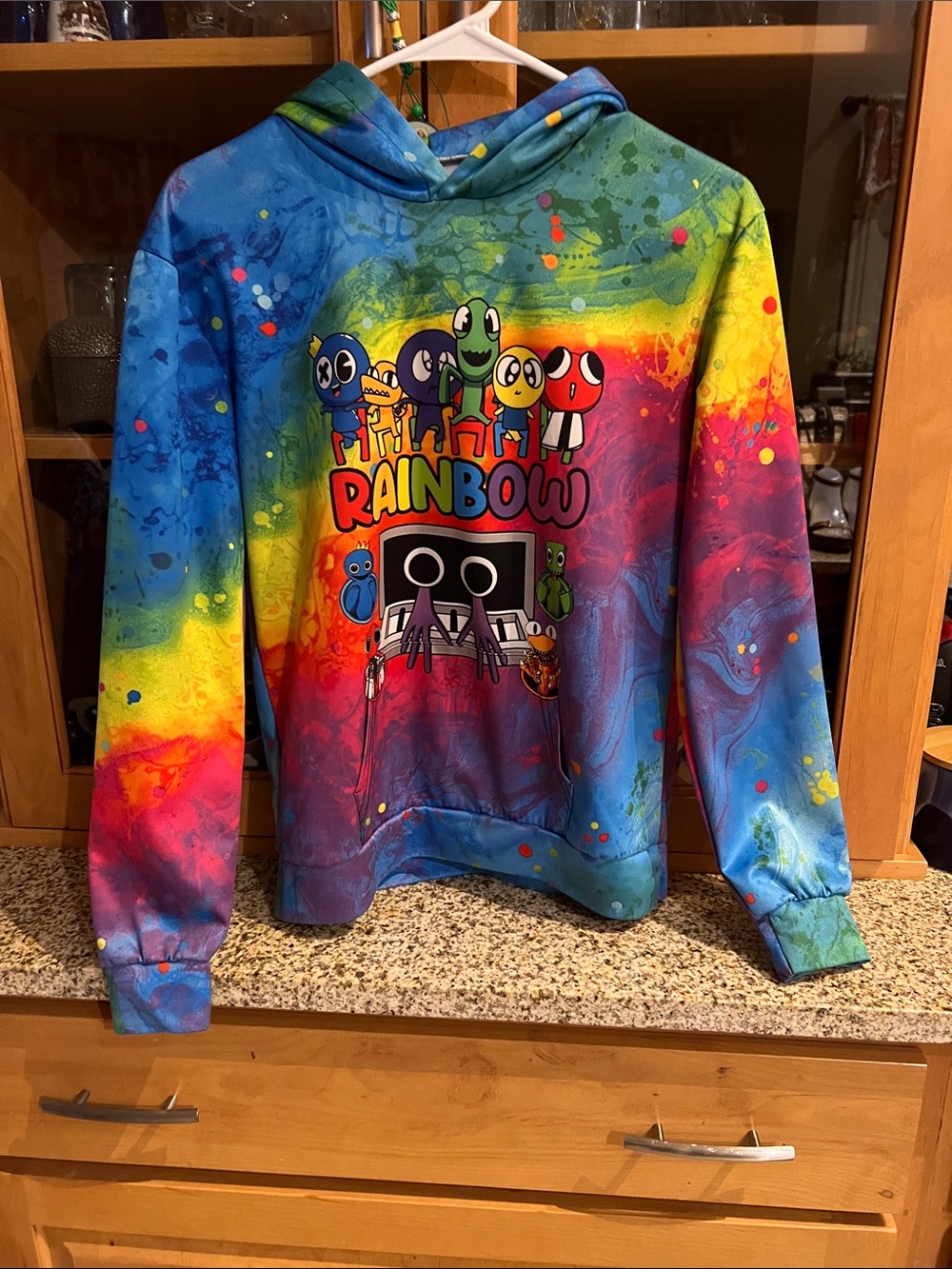 Amazon Rainbow Tie-Dye Hoodie with Cartoon Crew